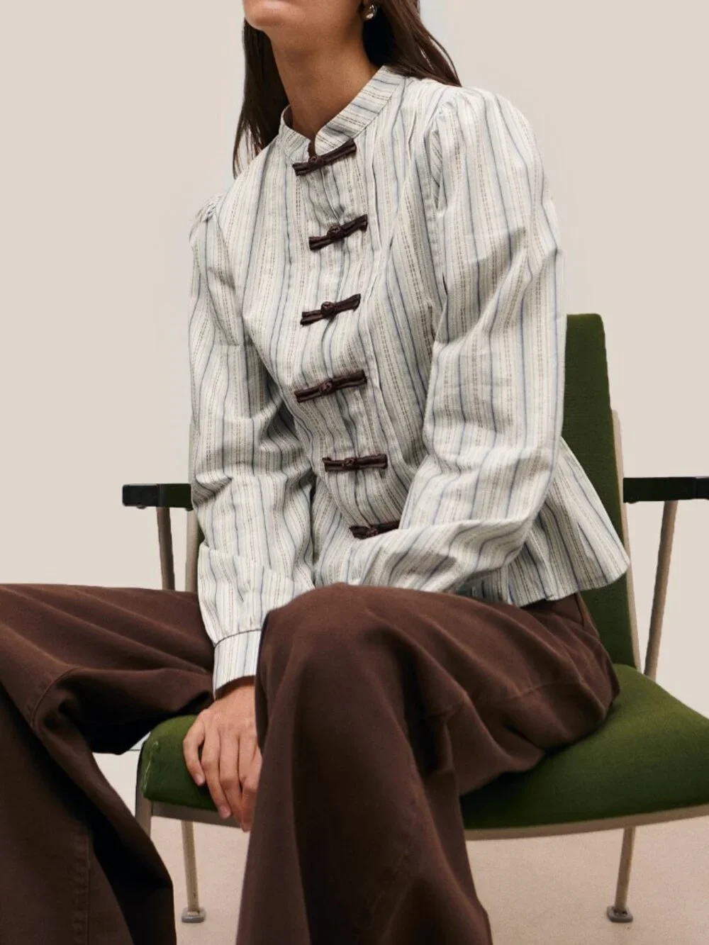 Baby Blue Casual Women's Striped Tailored Jacket